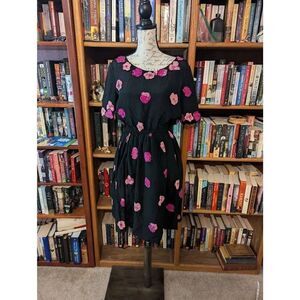 Vintage William Pearson Women’s Medium Silk Floral Dress Gown Black Pink